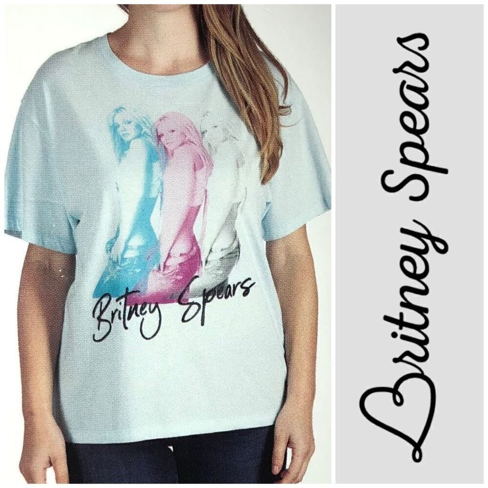 BRITNEY SPEARS - NWT - L Sz Lg Short Sleeve Crewneck Tee 100% Cotton/Baby Blue